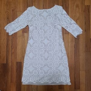 Eliza J White & Cream Lace Overlay 3/4 Sleeve Dress